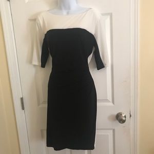 Ivory and Black block dress; stretchy and elegant
